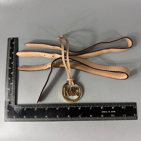 Michael Kors Tan Leather Double Straps with 1 Gold-tone MK Hanging Tag - Picture 1 of 10